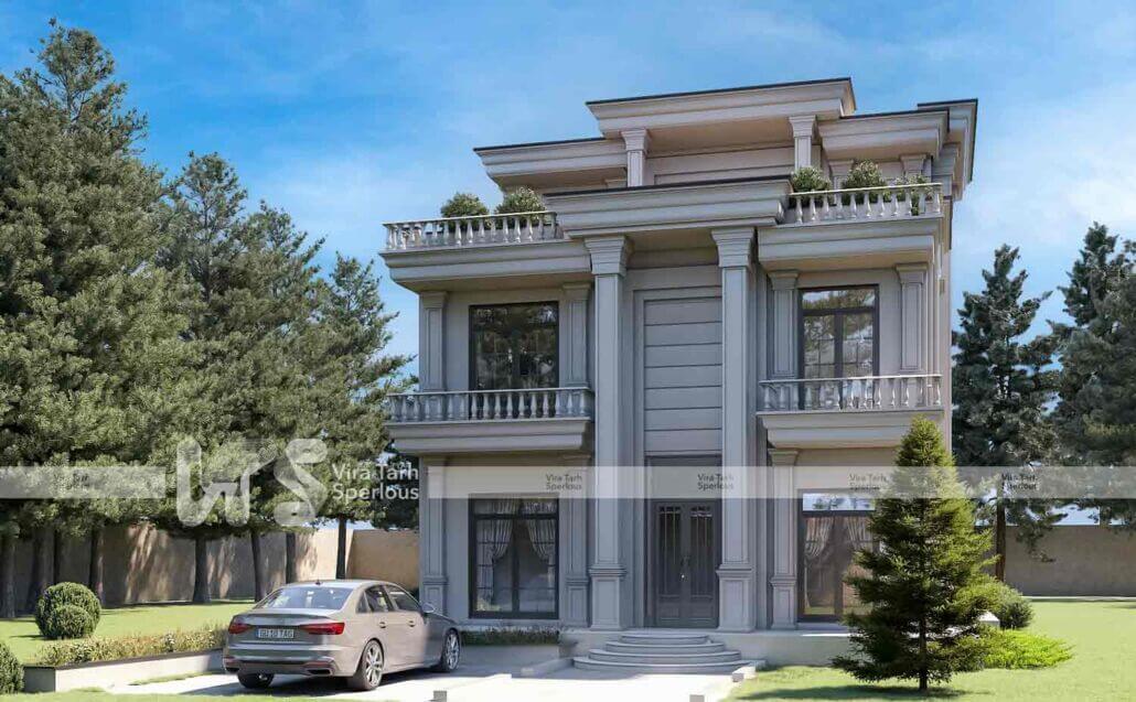 طراحی نمای ویلای نئوکلاسیک